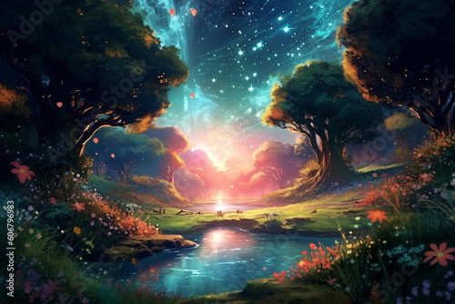 Like a dream like oil painting, the most ideal environment, fantasy fairy tale scenery