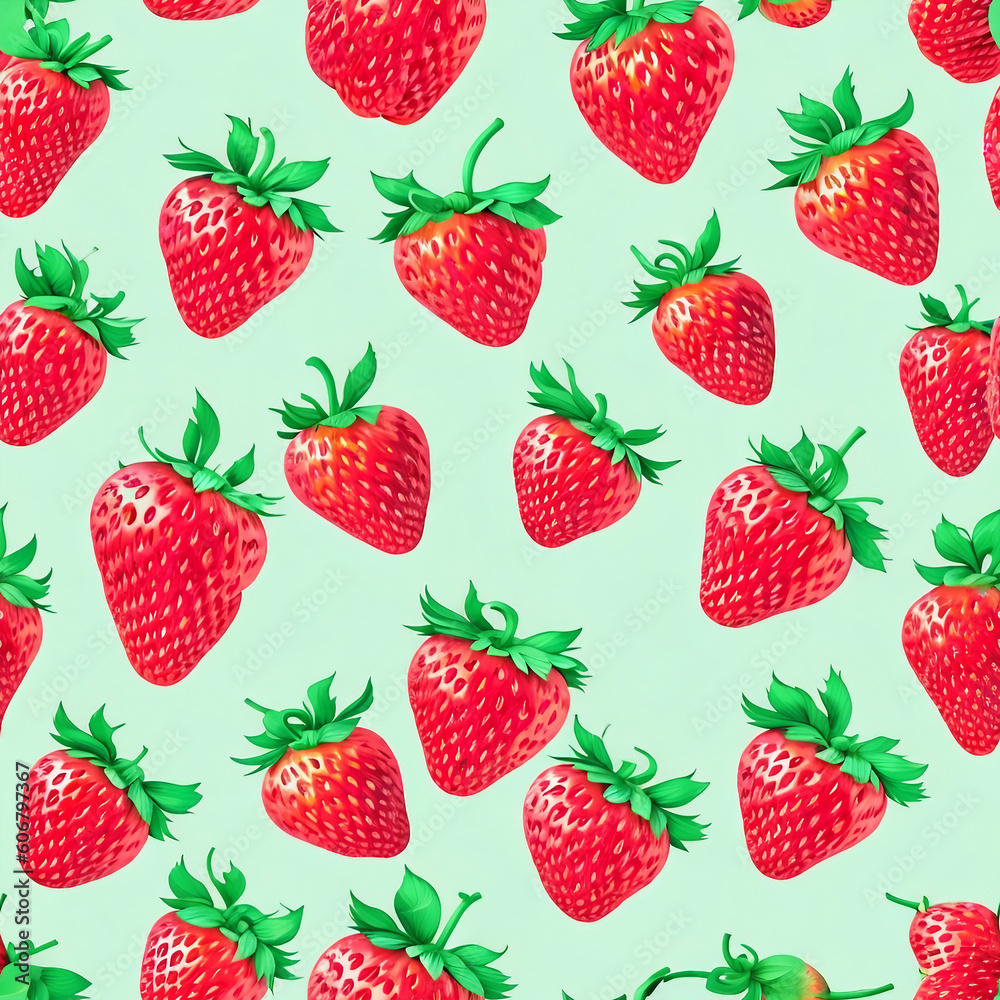 Seamless pattern illustration background of botanic garden strawberry, created with generative AI technology Seamless pattern illustration background of botanic garden strawberry, created with generative AI technology