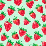 Seamless pattern illustration background of botanic garden strawberry, created with generative AI technology