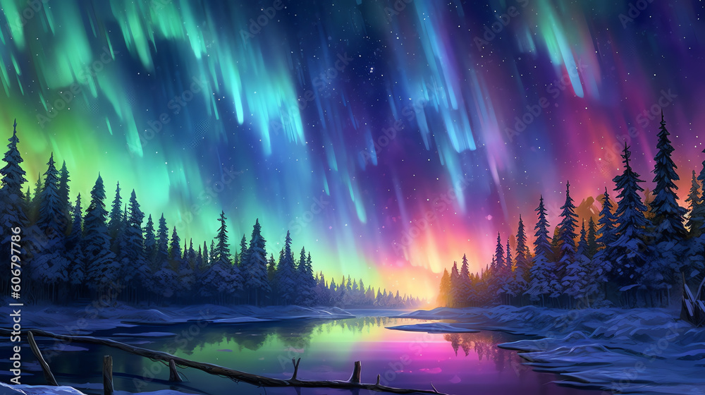The depiction of an awe-inspiring aurora borealis background. generative AI
