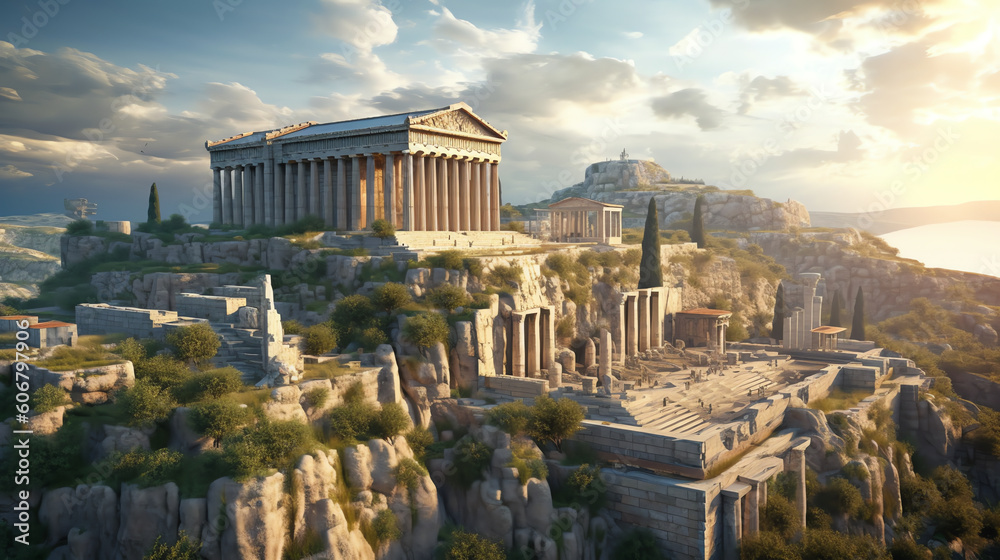 Obraz premium The exploration of an ancient Greek city. generative AI