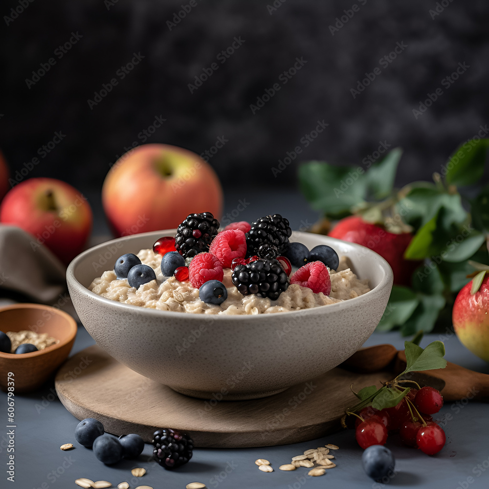 Oatmeal with berries. Illustration. Ai generation. Oatmeal with berries. Illustration. Ai generation.