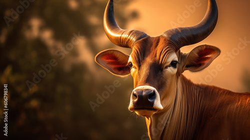 banteng in portrait view created with Generative AI technology photo