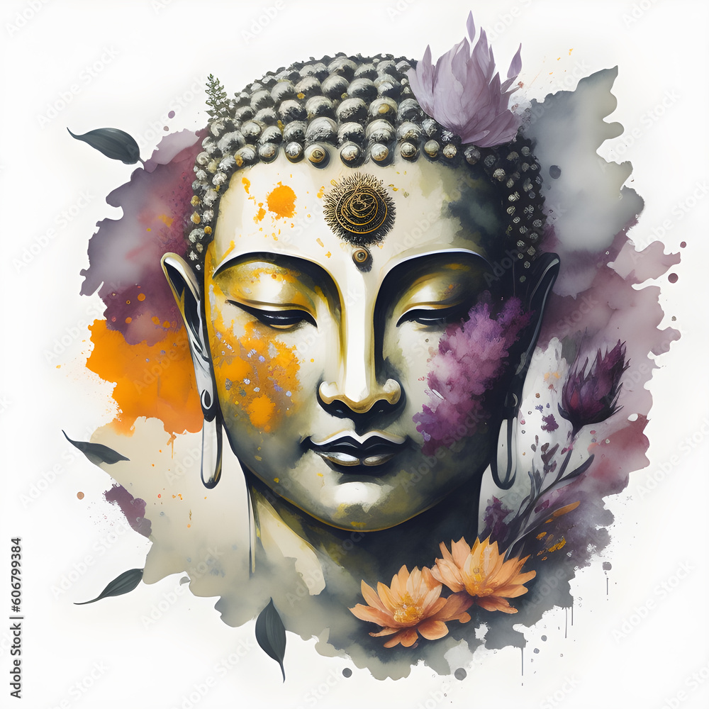 Serene Reflections: A Watercolor Portrait of Buddha's Face