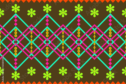 seamless pattern fabric pattern,ethnic pattern shapes flower , triangle, circle, square colorful