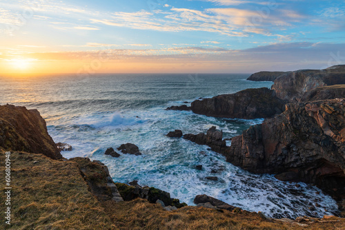 The stunning coastline at Mangersta during sunset on the Isle of Lewis, Outer Hebrides, Scotland.