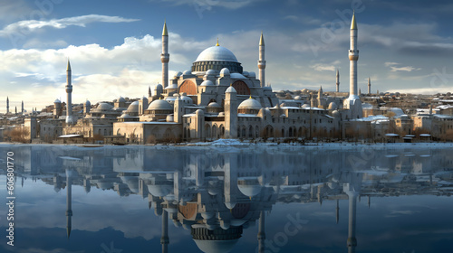 The reflection of a grand Byzantine capital background. generative AI