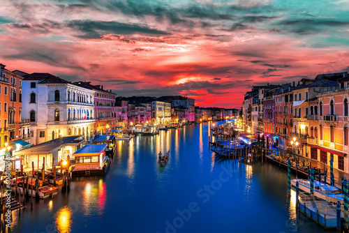 The Grand Canal at night from Rialto Bridge, Venice, Italy photo