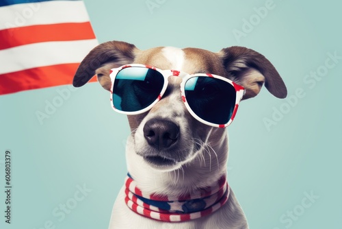 Dog wearing american flight. 4th july, American independence day. © Hound
