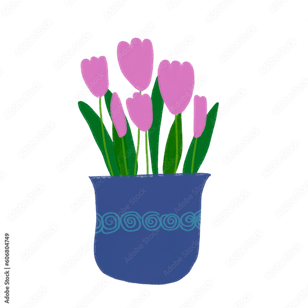 Obraz premium pink tulips in flowerpot