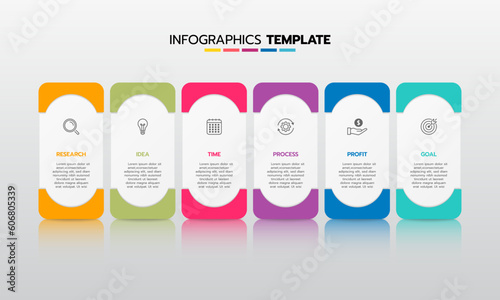 Business infographic template process with simple geometry square, rectangle, circle, triangle, curves in flat design template with thin line icons and 5 options or steps. Vector illustration.