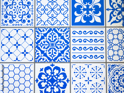 Background of Madeira ceramics with blue pattern