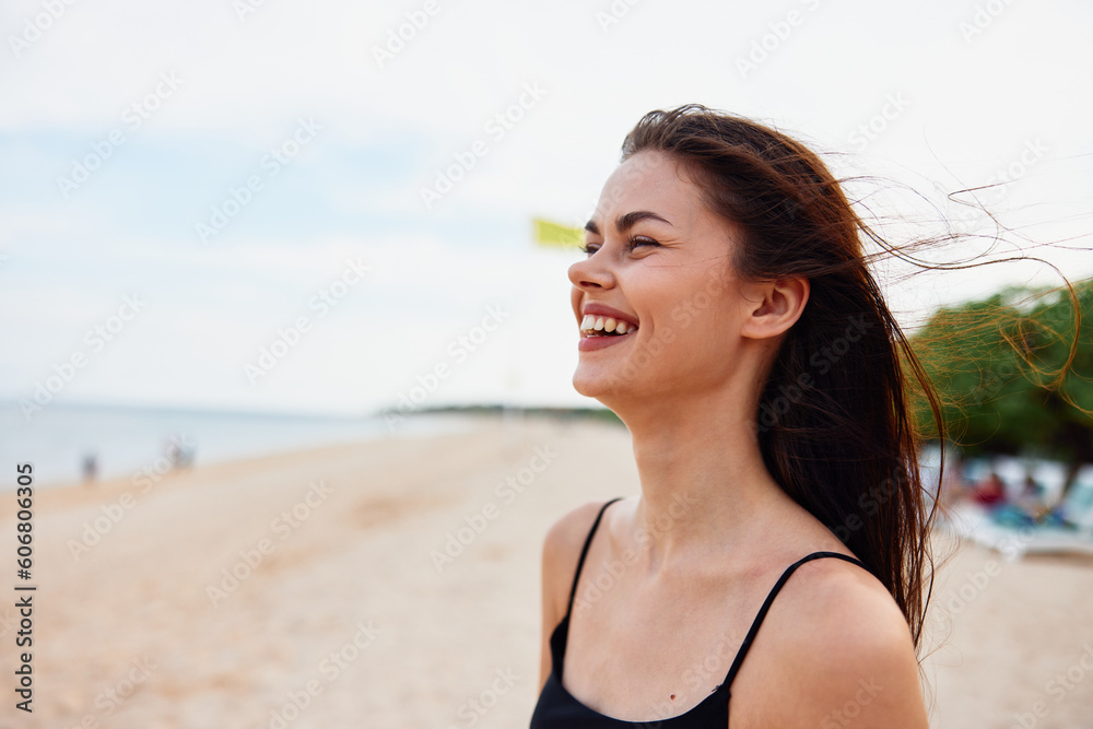 woman sand summer holiday beach sea vacation ocean young smile nature woman sand summer holiday beach sea vacation ocean young smile nature