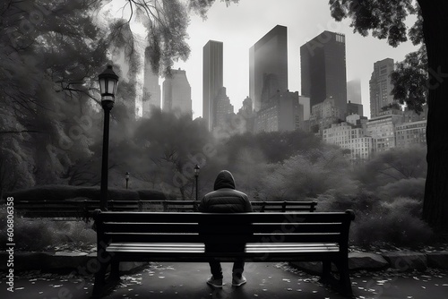 sitting on the lonely bench in the park