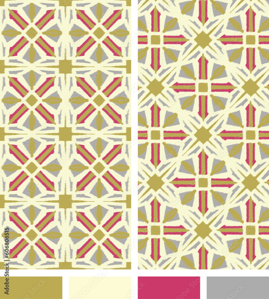 Geometric Ikat textured seamless vector pattern with shapes Geometric Ikat textured seamless vector pattern with shapes