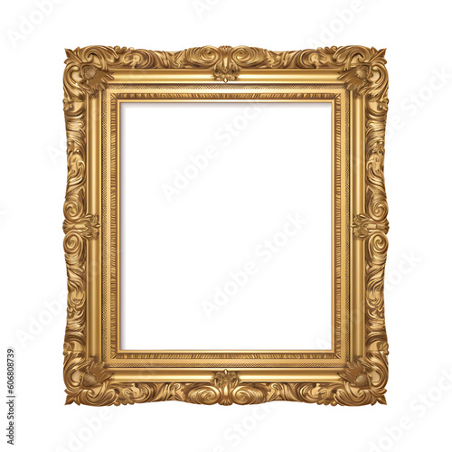 antique gold picture frame on transparent background