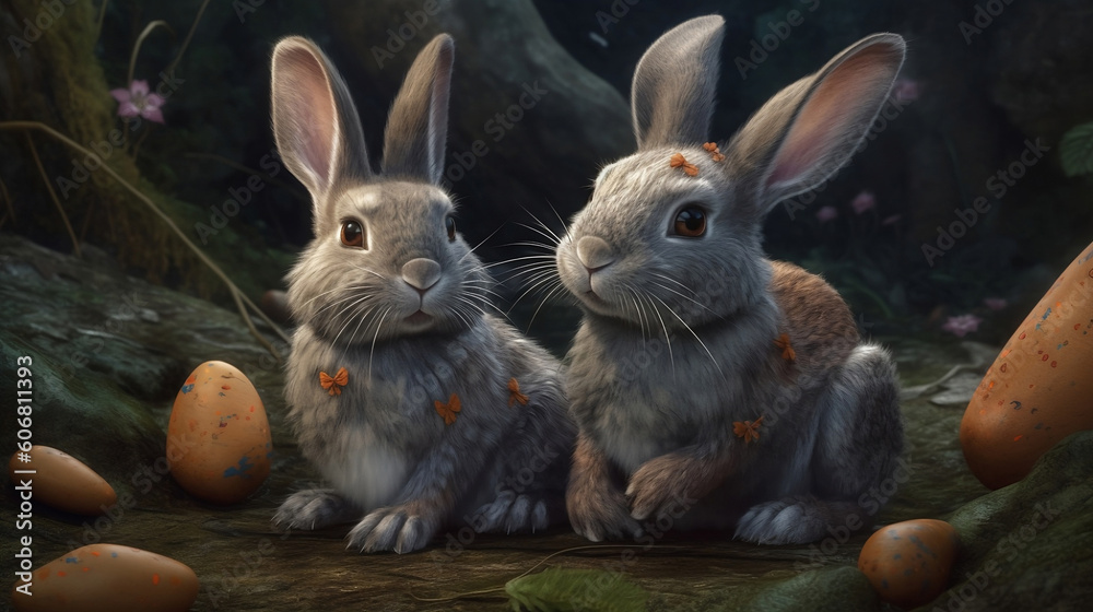 Obraz premium two rabbits in the garden.