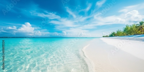 White beach on a Maldives island, sunny summer day, holidays, background with copy space