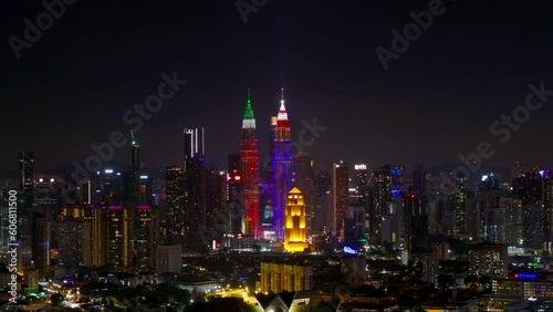 KL city view from far distances, the twin towers lights up UAE  MALAYSIA flag as the Crown Prince of Abu Dhabi on His special visit photo