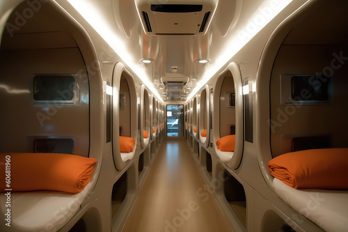capsule hotel interior. AI Generated