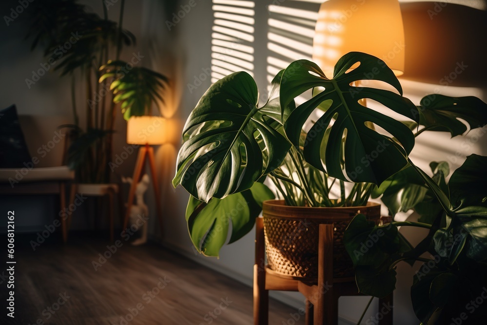 Fototapeta premium monstera plant in a well lit living room