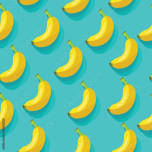 Seamless summer pattern. Bright pattern with juicy yellow bananas on blue background. Vector illustration for articles 
