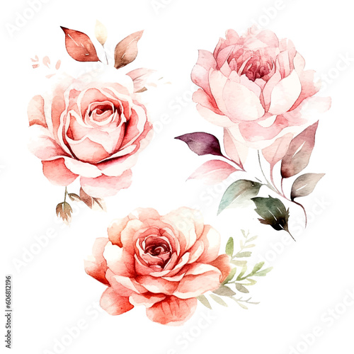 set of rosegold floral watercolor  flower set  leaf and branch watercolor