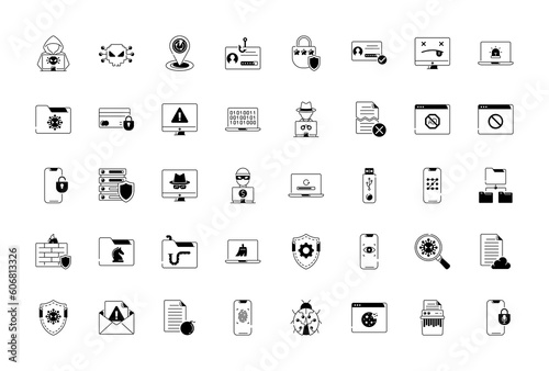 Vector set of internet security line icons. Contains icons digital lock, cyber security, password, smart home, computer security, electronic key, fingerprint and more. 
