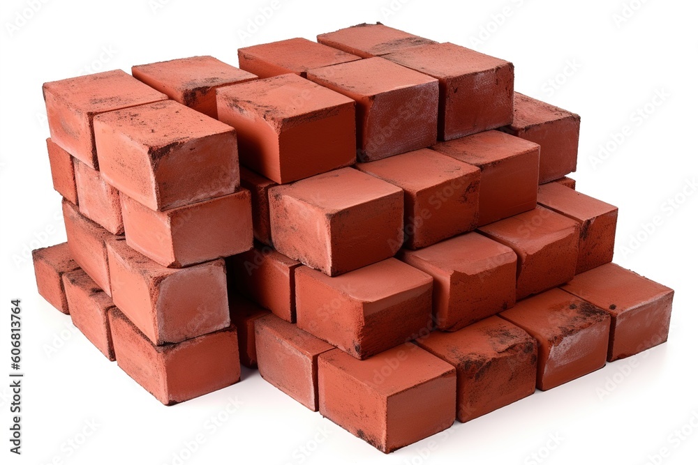 red brick isolated on white background. Generated by AI. red brick isolated on white background. Generated by AI.