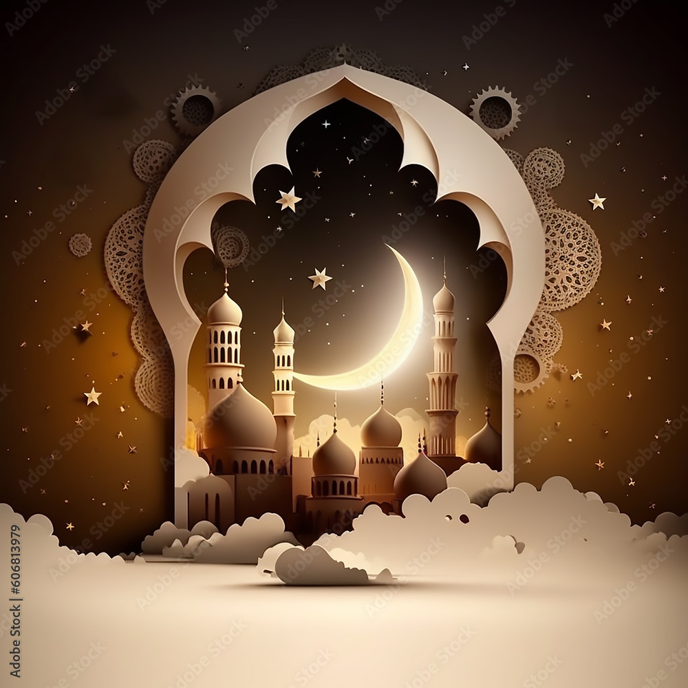 islamic background with mosque and lantern for ramadan eid al adha and ...