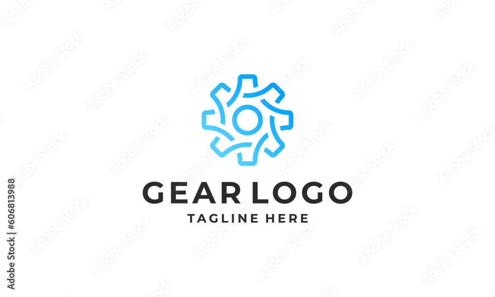 Simple gear line logo design vector illustration