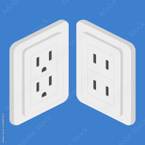 power outlet type a b isometric vector flat illustration
