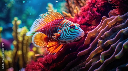 illustration of tropical coral reef fish under water world, Generative Ai 