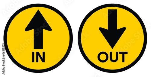 In-Out sign board isolated on yellow background. Vector Illustration