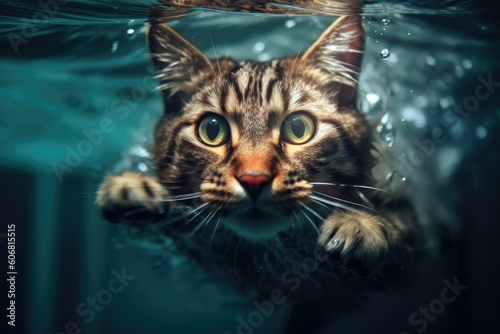 Cat Taking a Dip in Crystal Clear Waters