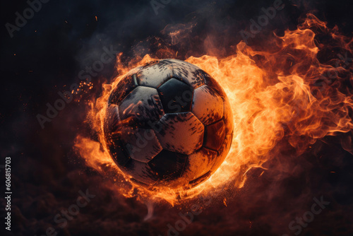 Soccer Ball Soaring with Fire. Generative AI