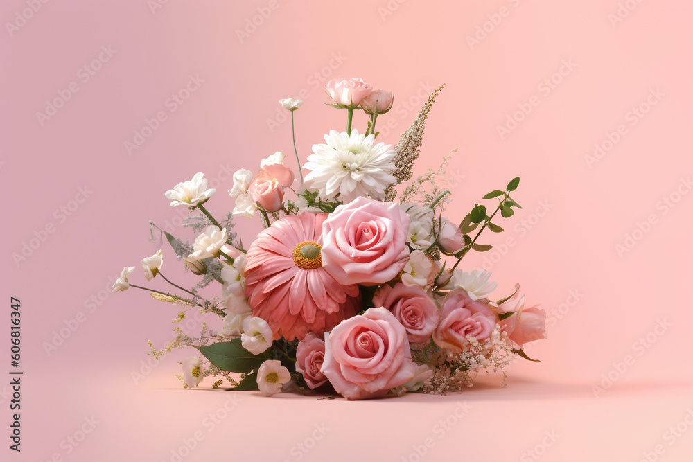 ピンクのガーベラとバラの花束