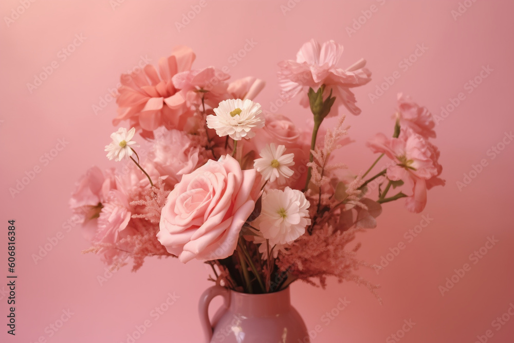 ピンクのガーベラとバラの花束