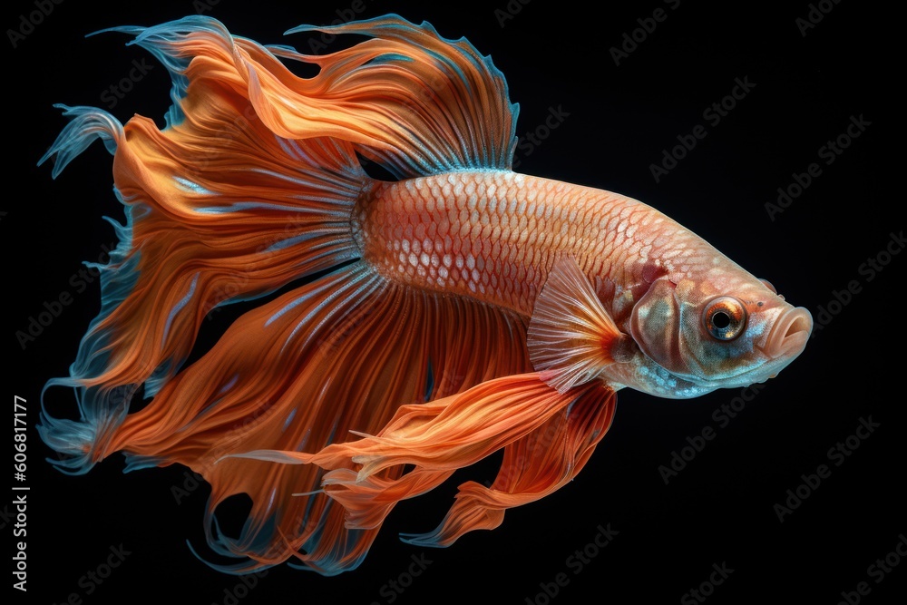 Fototapeta premium close up view on the gorgeous iamese fighting Betta fish isolated on black, ai generated image