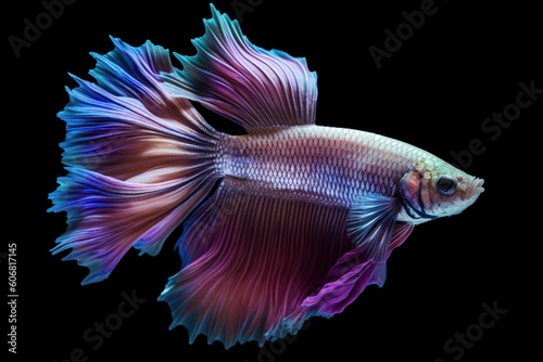 close up view on the  gorgeous iamese fighting Betta fish isolated on black, ai generated image © whitehoune