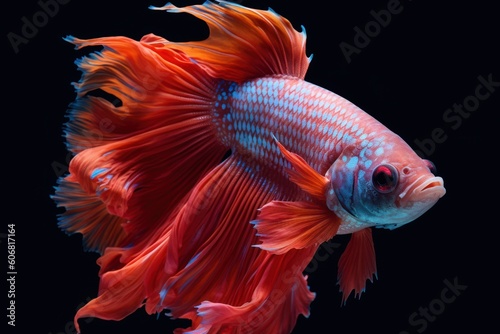 close up view on the  gorgeous iamese fighting Betta fish isolated on black  ai generated image