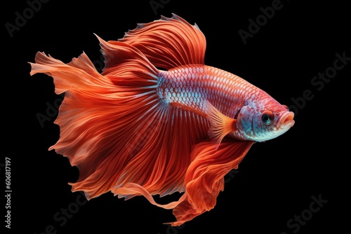 close up view on the  gorgeous iamese fighting Betta fish isolated on black, ai generated image © whitehoune