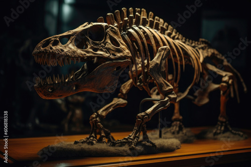 A Glimpse into History: Fossilized T-Rex Skeleton. Generative AI © Andrii 