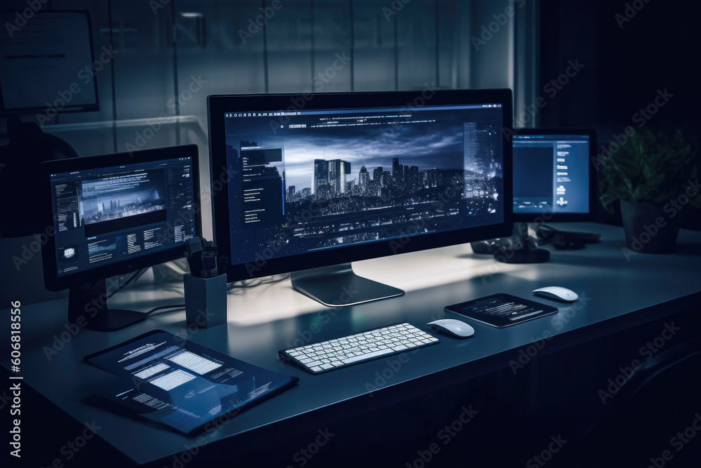 Professional Website Builder Workspace in Navy Blue. Generative AI Professional Website Builder Workspace in Navy Blue. Generative AI