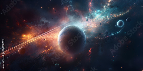 Universe scene with planets, stars and galaxies in outer space showing the beauty of space exploration. AI generated