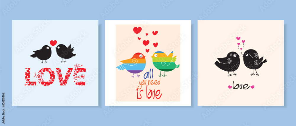 Set of couple birds icon character family, romantic  symbol vector illustration