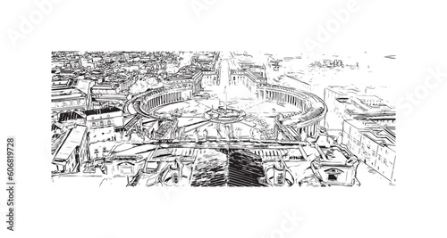 Building view with landmark of  Rome is the capital city in Italy. Hand drawn sketch illustration in vector.