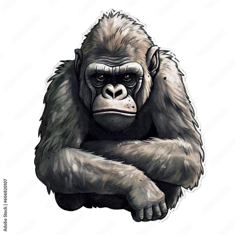Fototapeta premium gorilla, sticker design, isolated on transparent background, Generative AI