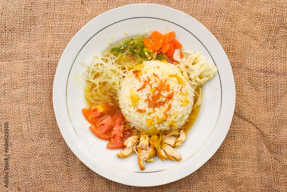 Indonesian chicken soto or soto ayam, served with white rice ...