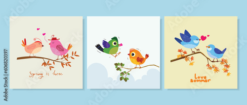 Set of couple birds icon character family  romantic  symbol vector illustration